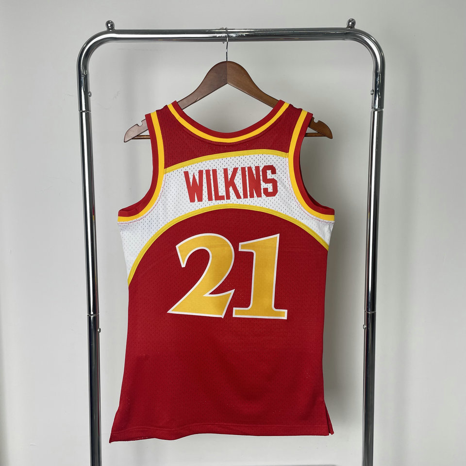 86-87赛季老鹰队21号威尔金斯球衣 mn热压复古篮球服 wilkins红