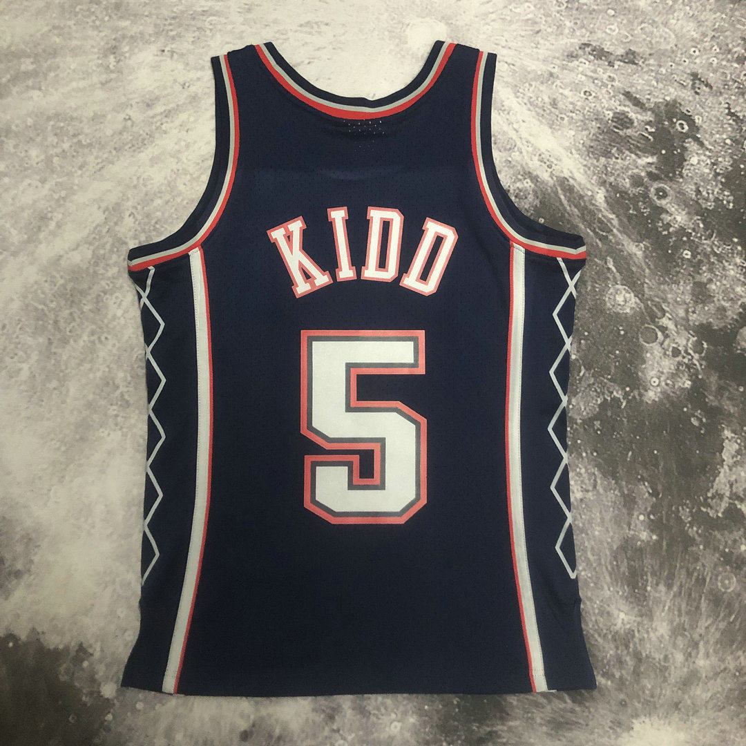 06-07篮网队5号贾森-基德球衣 mn热压复古版篮球服jason kidd深蓝