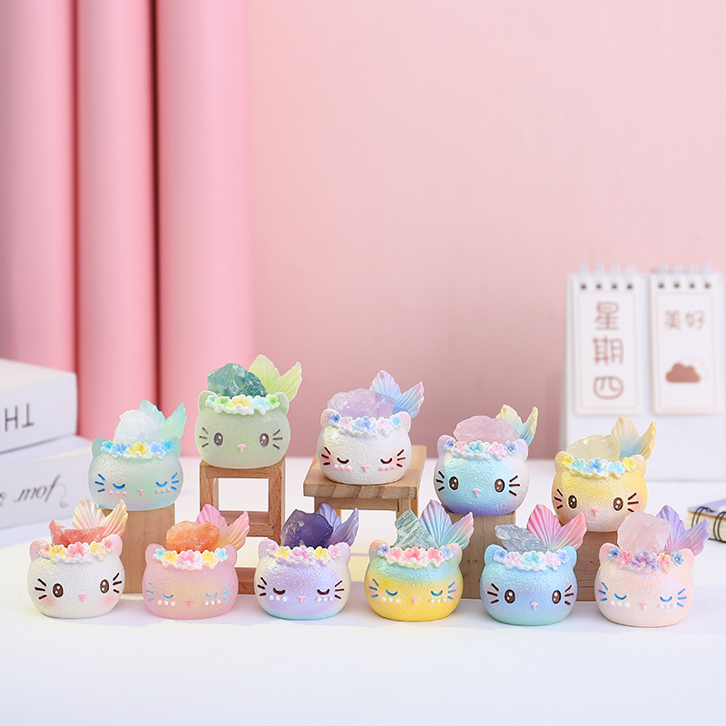 桌面摆件装饰矿石猫咪小手办