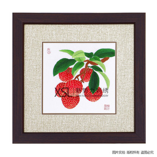 民间艺术粤绣广绣diy纯手工刺绣岭南荔枝胶框广州特色装饰品实拍