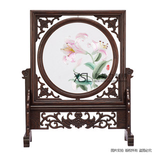 巨划算粤绣广绣岭南广府文化纯手工刺绣百合屏风摆件广州特色礼品