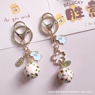 创意可爱少女心清水寺樱花铃铛钥匙扣包包挂件镂空铃铛手机链礼品