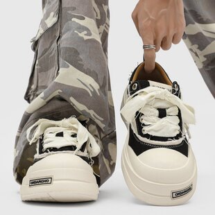 严浩翔同款绷带帆布鞋男款女厚底增高大头鞋运动休闲板鞋百搭潮鞋