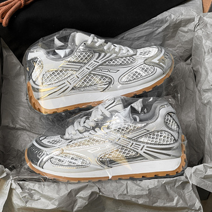 厚底板鞋 女官方正品 2024夏季 新款 王一博同款 休闲运动鞋 银色老爹鞋