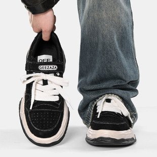 三原康裕溶解鞋男女休闲风复古翻毛皮厚底板鞋情侣增高百搭运动鞋