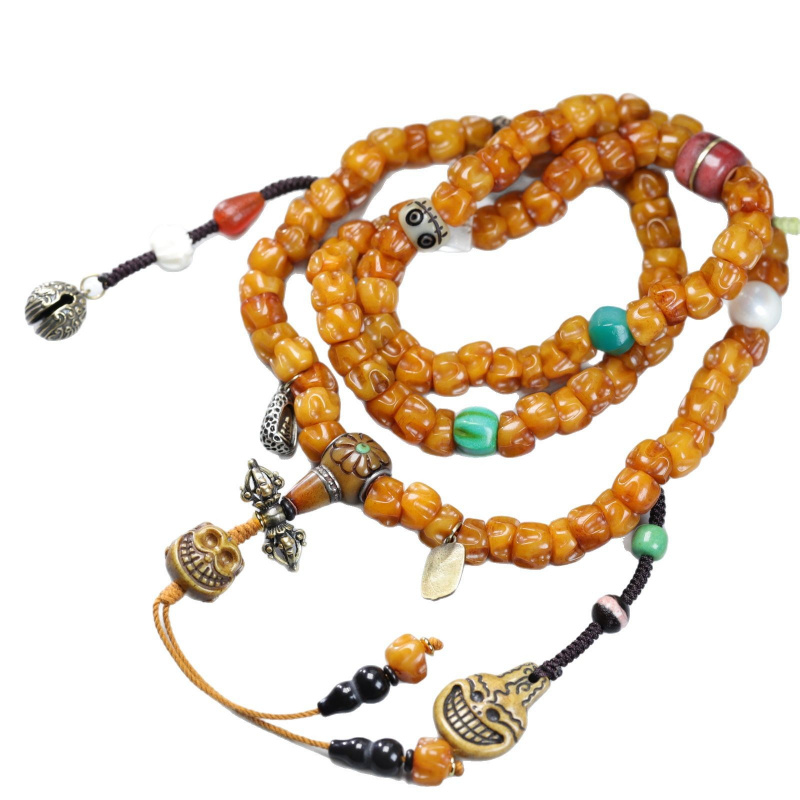 藏传牦牛骨108佛珠念珠多圈手链藏式文玩老牦牛骨百香籽脖挂手持