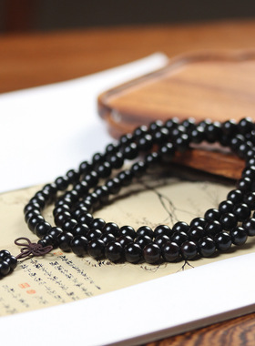 非洲老料黑檀佛珠精工紫光檀手串