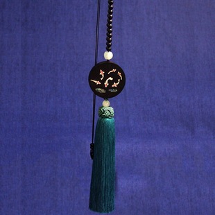 黑檀木镶银鱼国风圆挂件紫光檀镶银彩贝吊坠挂饰金玉同贺开运饰品