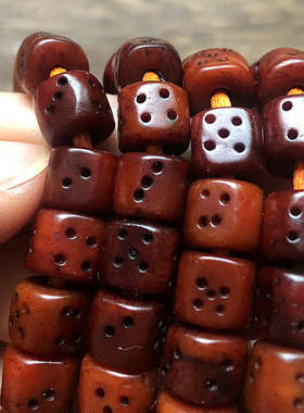 西藏牛骨方形骰子型油润108颗桶