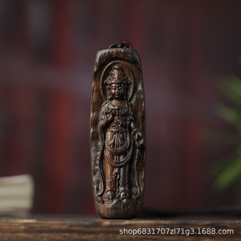 批发沉香木牌子站姿观音牌车挂件