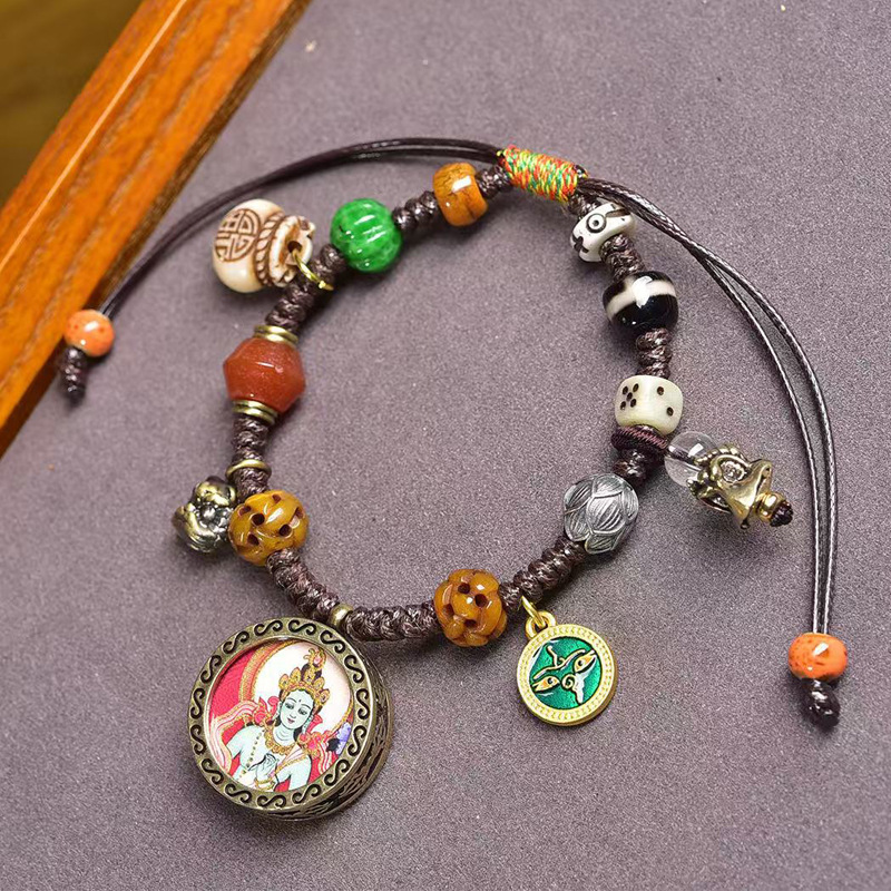 藏式文玩随身小唐卡黄财神吊坠手