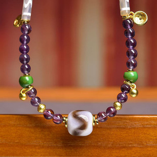 天然玛瑙虎牙天珠吊坠板眼天珠挂坠锁骨链绿晶石紫水晶项链饰品