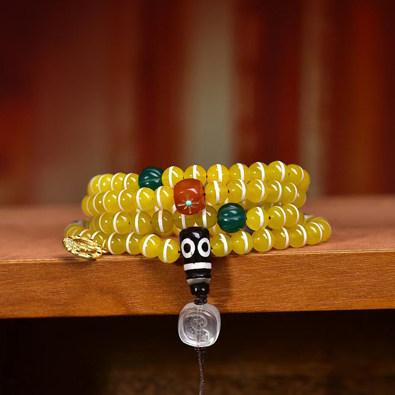 天然老西亚镶蚀线珠108颗佛珠念