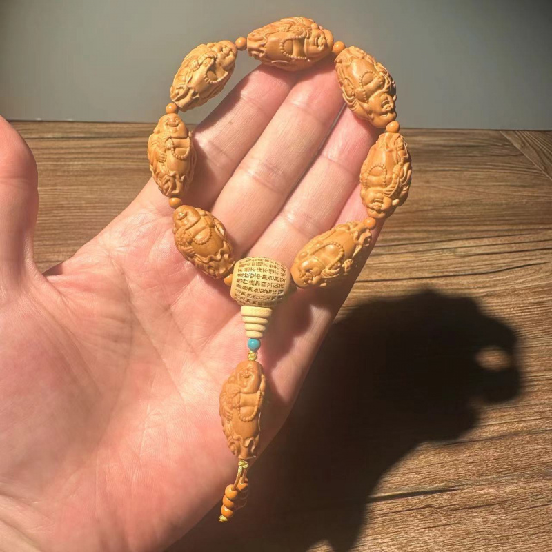 橄榄核手串雕刻弥勒佛男士文玩手串橄榄胡雕盘玩把件手链女民族风