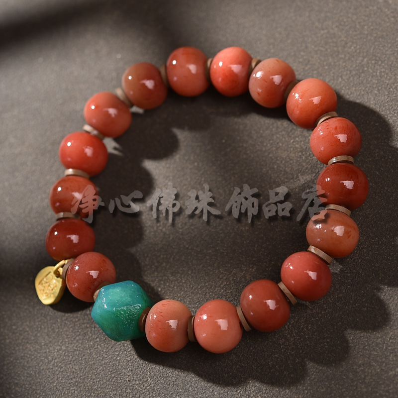 天然满血骆驼骨手串单圈男苹果圆