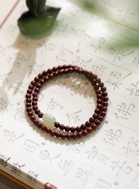 小叶紫檀纤细佛珠手链简约仿和田