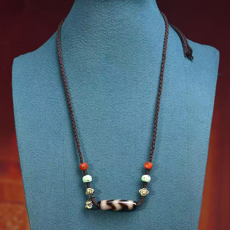 天然虎牙天珠吊坠毛衣链可调节南