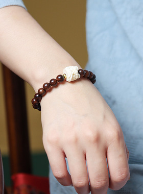 热卖爆款黑花梨醒狮手串DIY复古