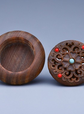 绿檀木雕创意猫香囊吊坠可打开手