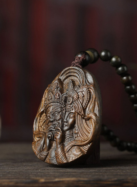 达拉干沉香木雕扎基拉姆雕刻佛牌吊坠工厂直销中式男女项链脖挂牌