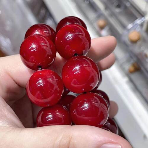 高仿象皮珠手链皮满血风化红色圆