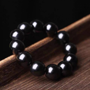藏式藏区黑不透全黑羊角手串男女单圈老型桶珠圆珠手链文玩饰品手