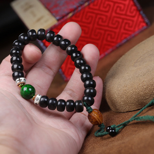 天然黑驴蹄子鱼子纹手串手链高仿披毛犀纯黑不透鱼子纹黑金手链