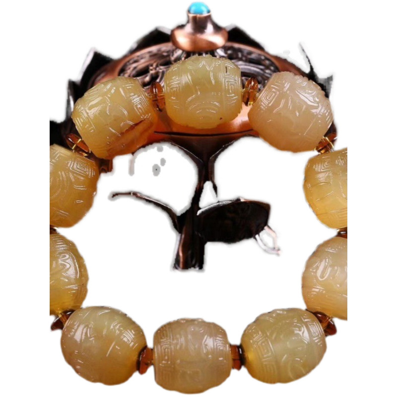 天然西藏老羊角六字真言佛珠手链