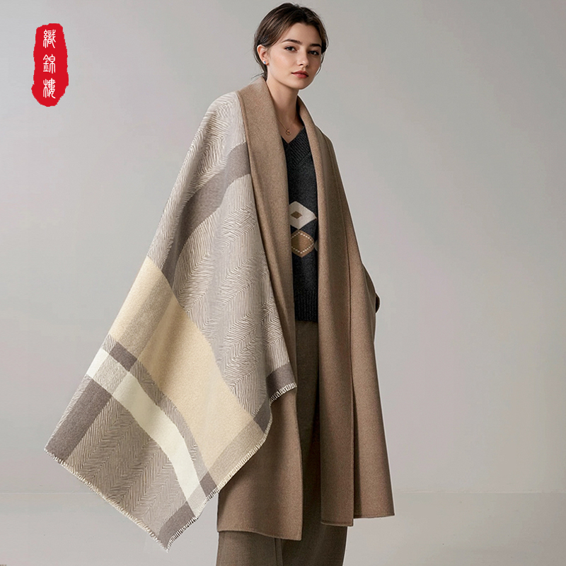 织锦楼秋冬新款100%羊毛围巾女高级保暖围巾送妈妈长辈生日礼物