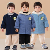 男宝宝灯芯绒罩衣羽绒服防脏加绒保暖护衣儿童洋气可外穿护衣秋冬