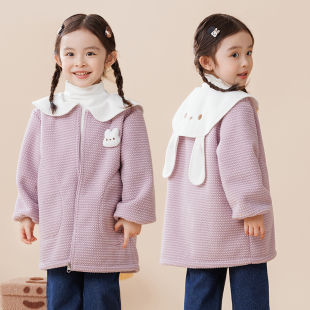 儿童罩衣羽绒服防脏外套女孩拉链正穿可爱护衣罩衫 幼儿园画画围裙