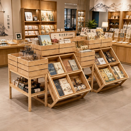 文创木质展示盒货架展示柜店铺高级感多层箱饰收纳架超市陈列木架