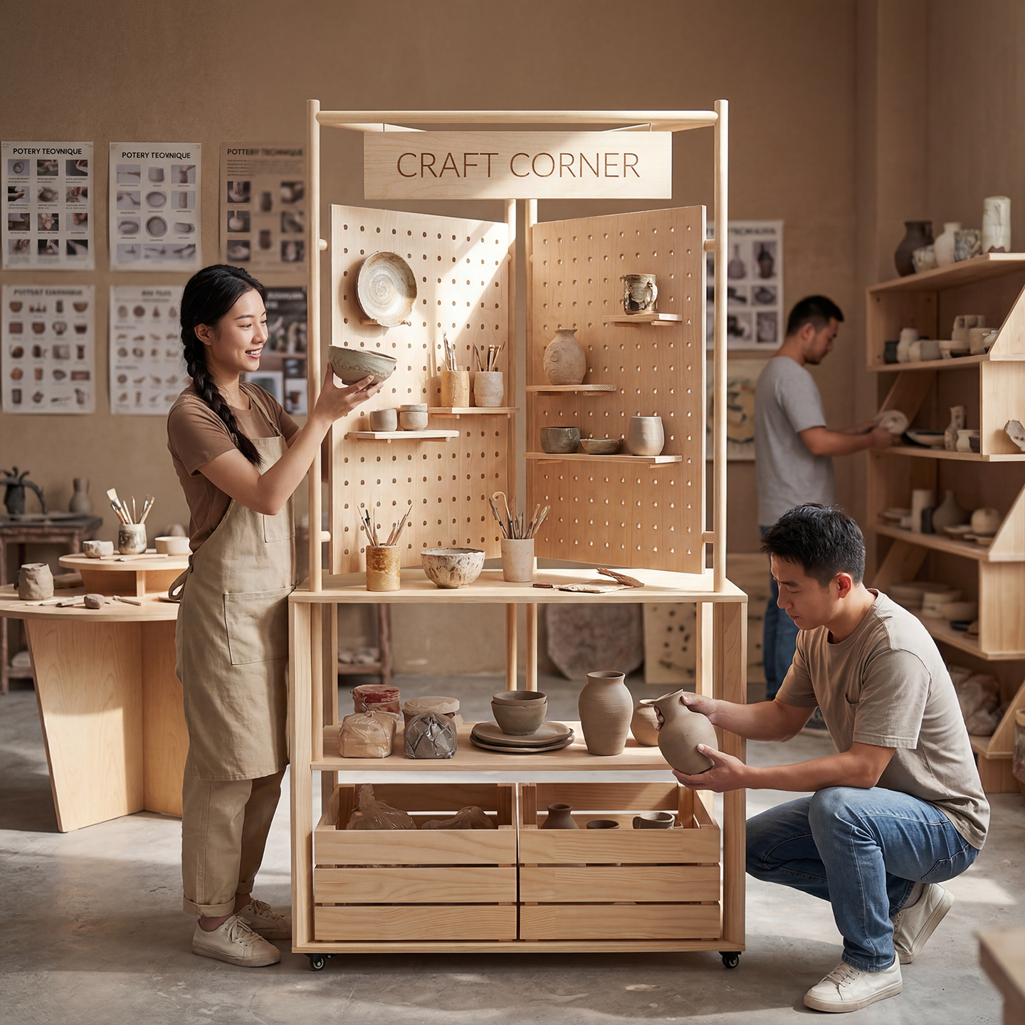 洞洞板展示柜产品陈列柜文创店带轮置物架海洋板收纳柜储物柜货架