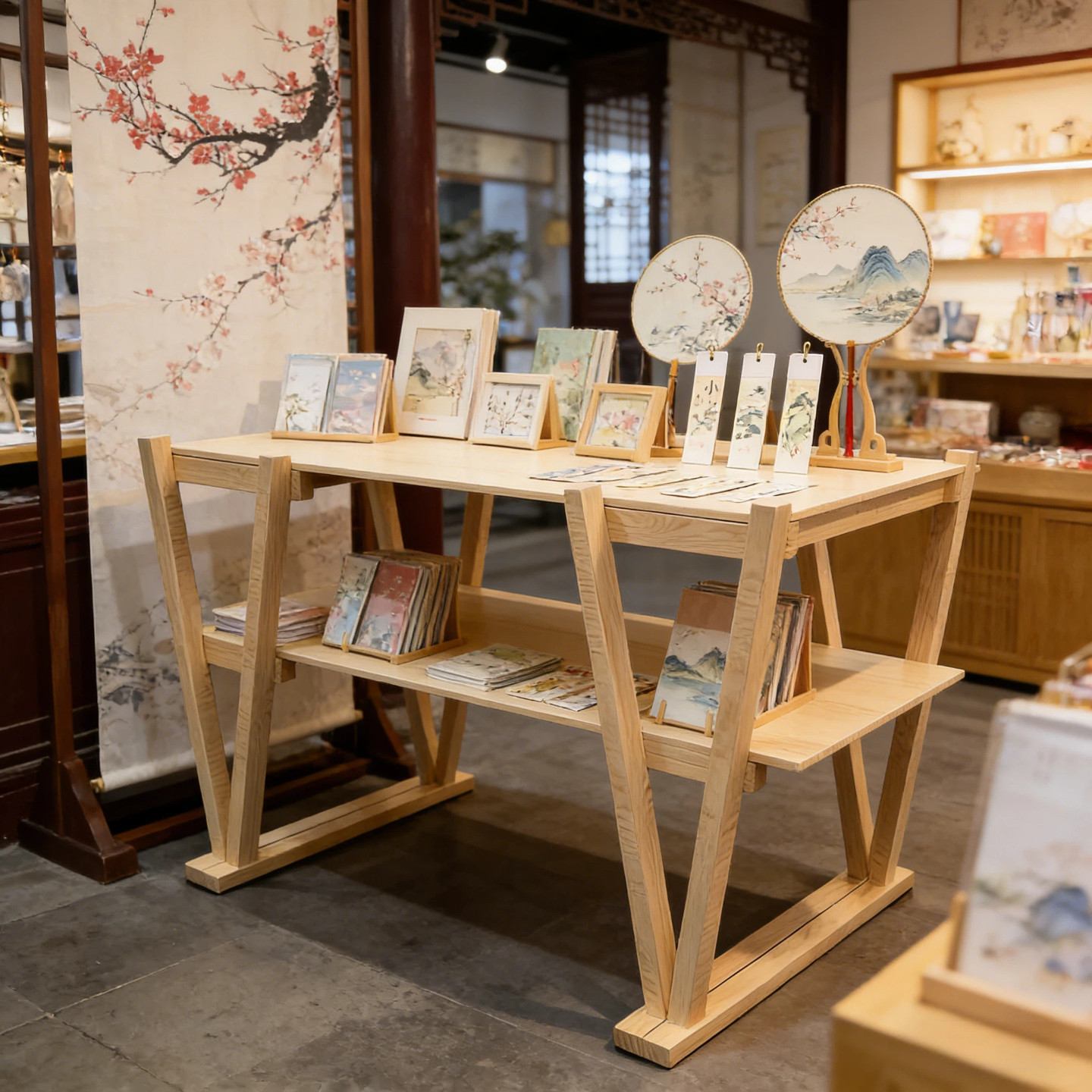 展示台展架文创陈列摆台展会木架实木高级创意服装店包包绣品售卖