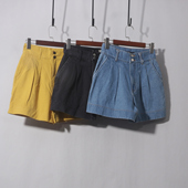 阔腿热裤 撞色百搭爆款 a字裤 牛仔高腰加档两粒扣短裤