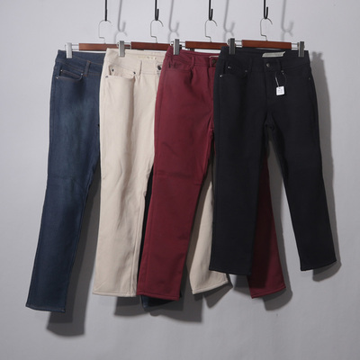 韩版加绒小直筒高腰九分牛仔裤女弹力显瘦秋冬季新款加厚保暖长裤