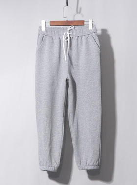 九分灰色松紧腰系绳束脚卫裤灰色束脚休闲运动裤女春秋高腰卫裤