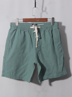 男装 纯棉绿色松紧腰系绳短裤宽松舒适简约大码五分裤潮