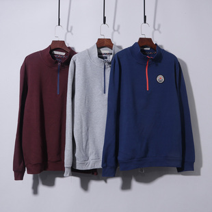 男装 胸前半拉链薄绒卫衣立领百搭卫衣男潮流加绒休闲上衣男士