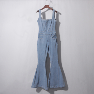 合计2件 浅蓝吊带连体喇叭裤