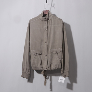 军绿天丝外套 收腰牛仔衣薄款单穿外穿立领春秋骑行短款夹克纽扣