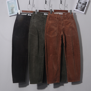 女式灯芯绒小直筒 明口袋春秋水洗条绒休闲牛仔文艺复古传达外贸