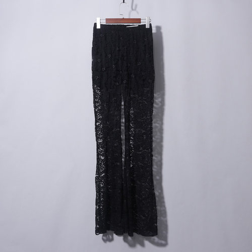 黑色蕾丝喇叭裤性感透视镂空欧美风设计感高腰显瘦小众外穿百搭