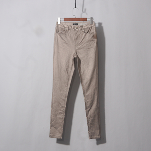 高腰哑光磨砂彩金秋冬牛仔紧身小脚打底裤 金色皮裤 女外穿秋冬新款