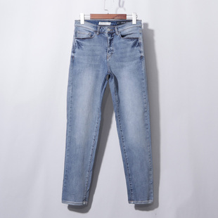 J06（BOYFRIENO）浅蓝小直筒牛仔裤女高腰夏季小个子烟管裤子蓝色