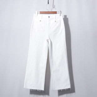 白色毛边直筒夏季小个子八分九分直筒烟管裤显瘦裤子