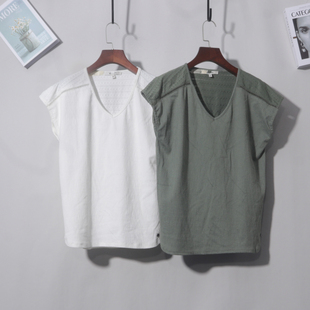 外贸V领无袖上衣T恤夏季宽松休闲上衣大码