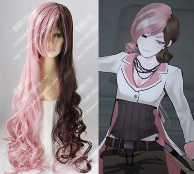 cosplay假发 深棕色粉色双拼 Neo 尼奥 RWBY 四色战记 长卷发假发