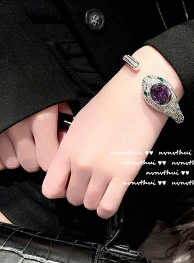 梦幻气质紫色坦桑宝石灵蛇手镯复古重工镀金彩宝锆石蛇形项链