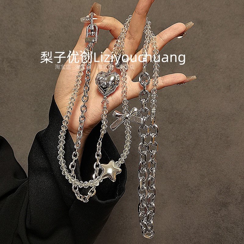 个性创意银电镀爱心白水晶串珠长斜挎挂绳链条手机壳包包挂件女潮,3C数码配件,手机挂件/手机链,淘宝优惠券,粉丝福利购,淘宝优惠卷